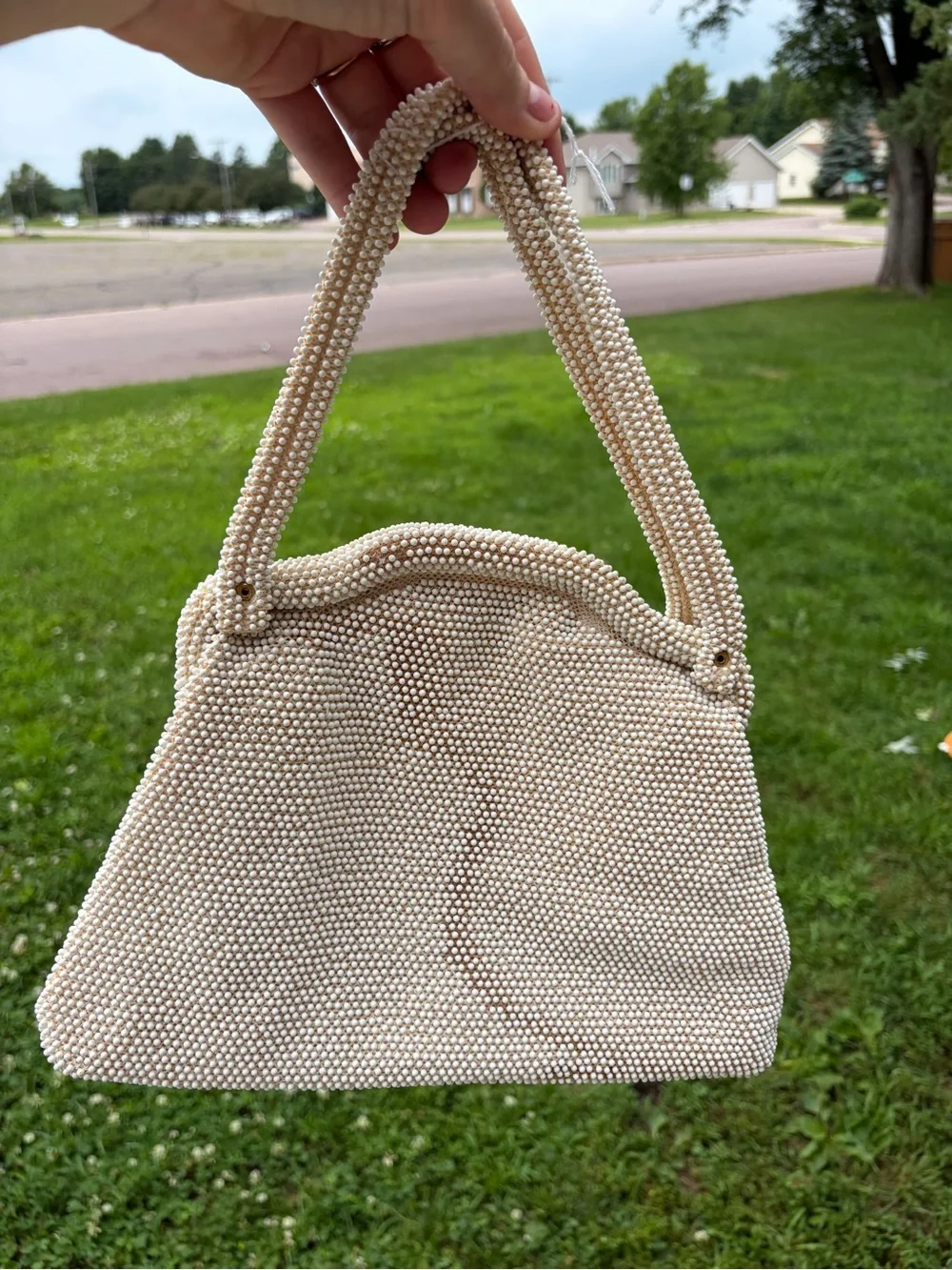 Vintage Ivory Pearl Beaded Handbag